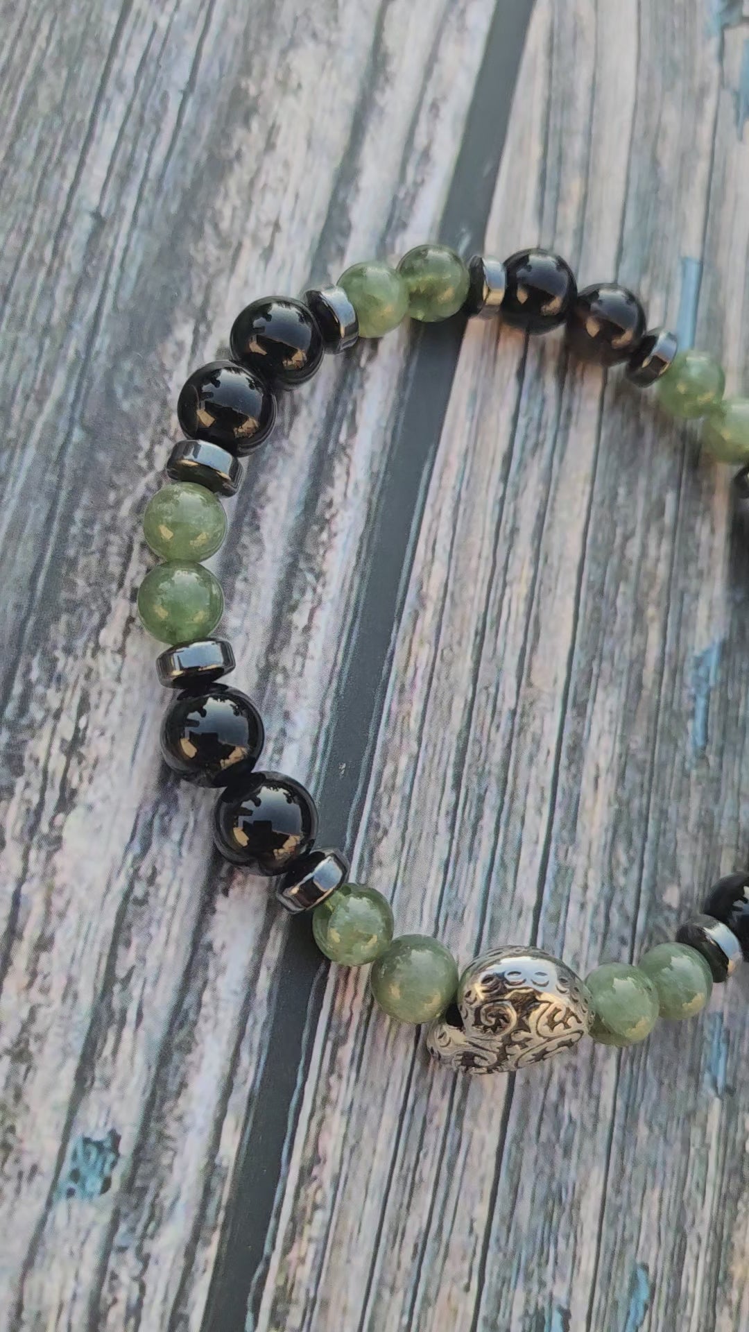 Bracelet Tourmaline Noire, Apatite Verte & Hématite