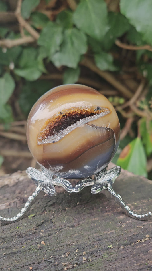 Sphère Druse en Agate Brun Naturelle - Énergie Terrestre et Chaleur Apaisante