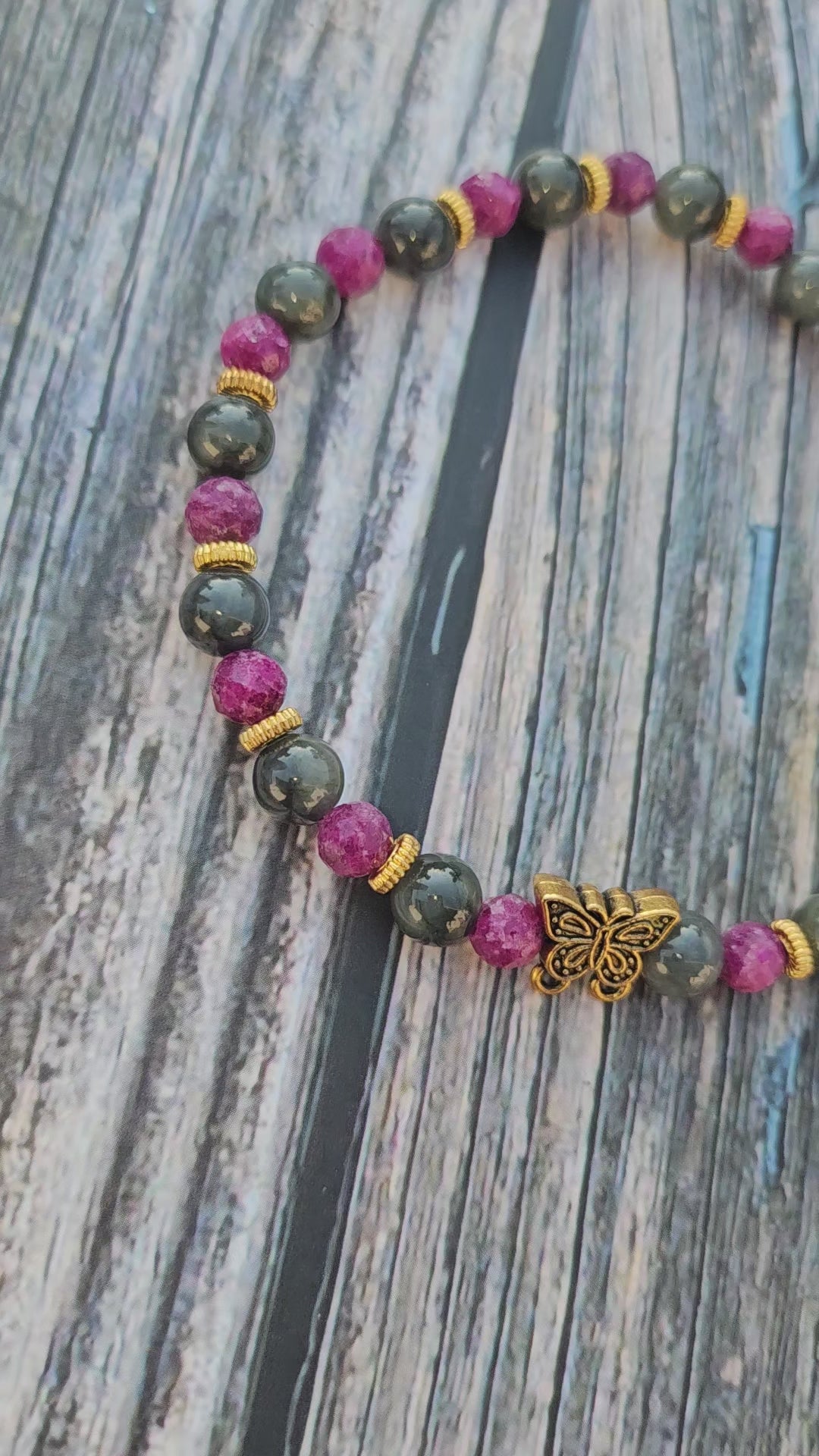 Bracelet Jade Wuji Gris & Rubis Nid d'Abeille – 5mm