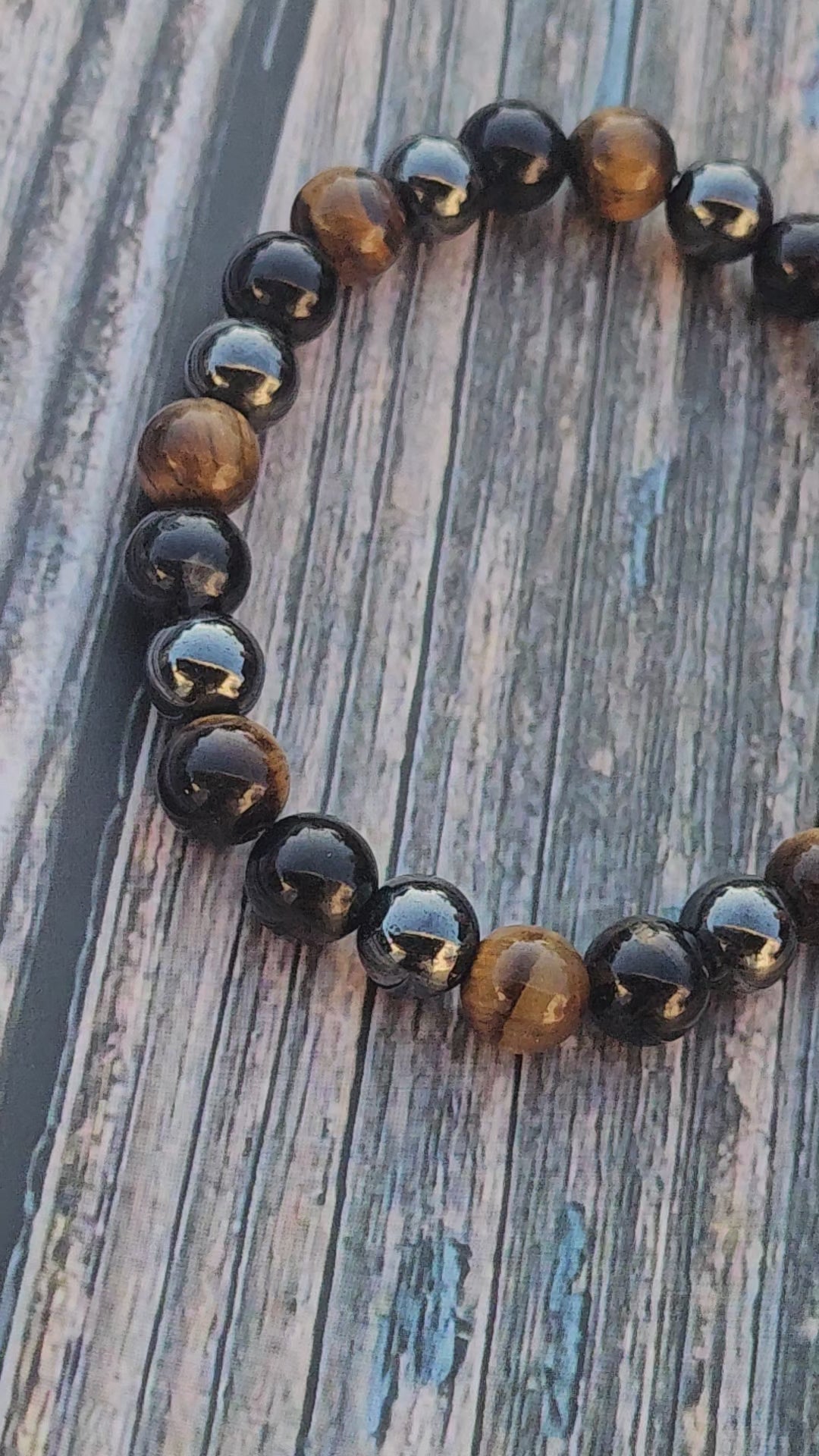 Bracelet Œil de tigre & Tourmaline & Hématite – 8mm