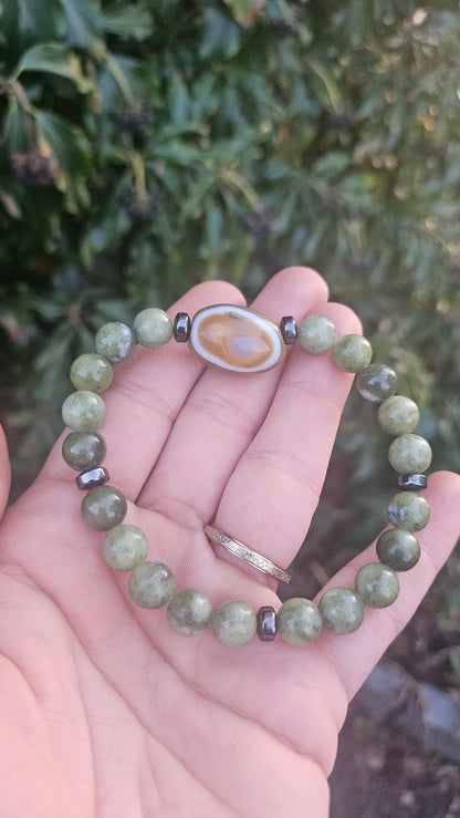 Bracelet en Perles avec Perle Centrale en Agate Brésilienne - Élégance Naturelle