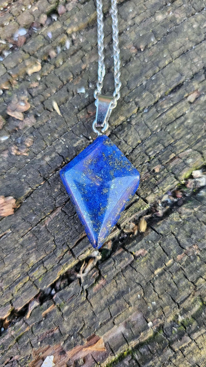 Collier "Losange" en Lapis Lazuli - Chaîne en Acier Inoxydable GOLD