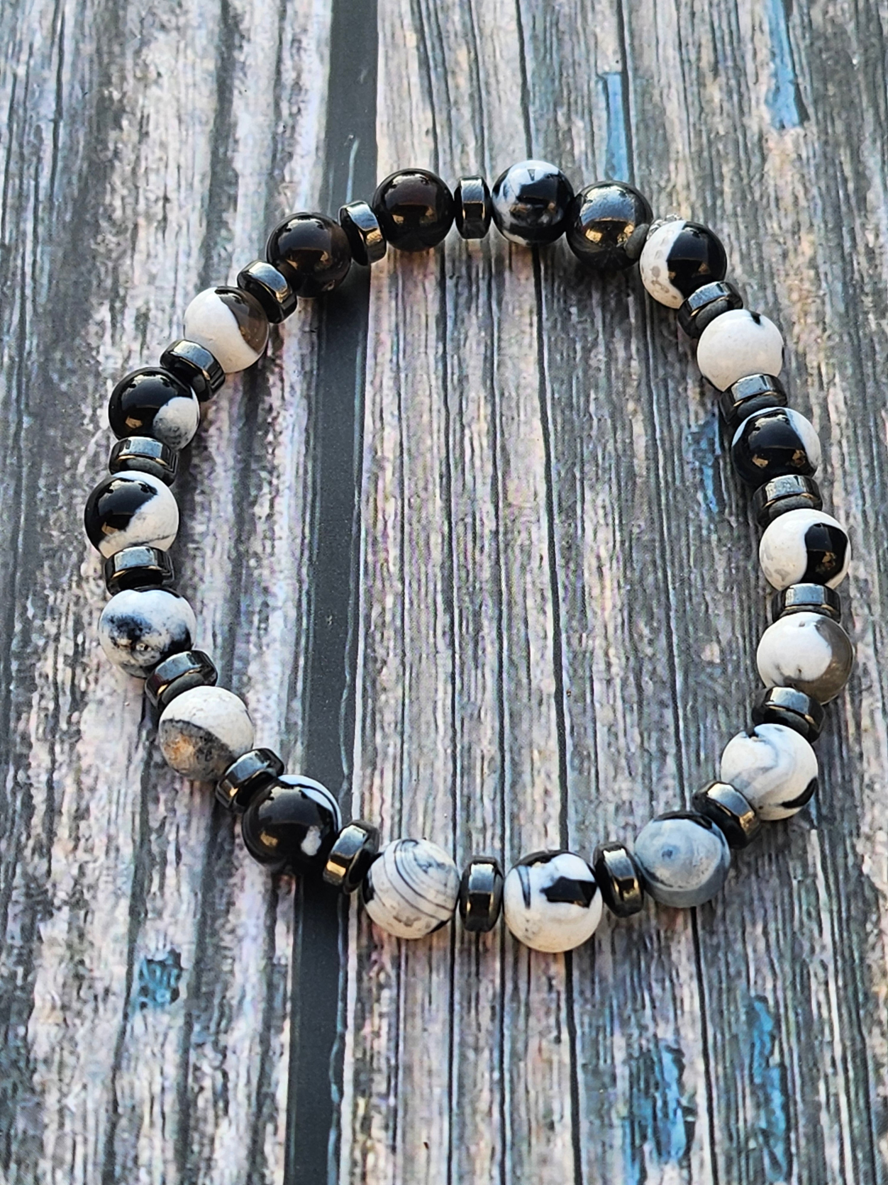 Bracelet Agate Orque & Hématite – 8mm