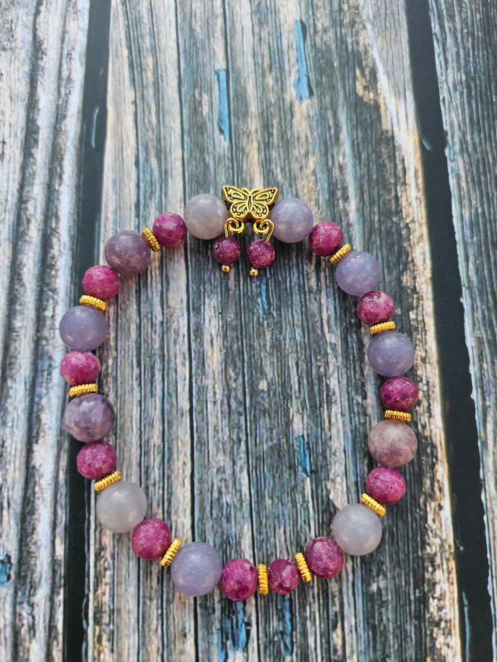 Bracelet Rubis Nid d'Abeille & Lépidolite – 8mm