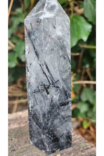 Tourmaline Quartz Obelisk with Natural Black Rutile Inclusions - Protective Energy and Crystal Clarity