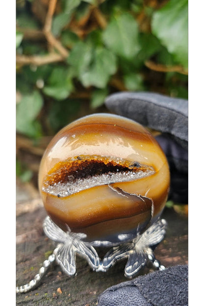 Druse Sphere in Natural Brown Agate - Earth Energy and Soothing Heat