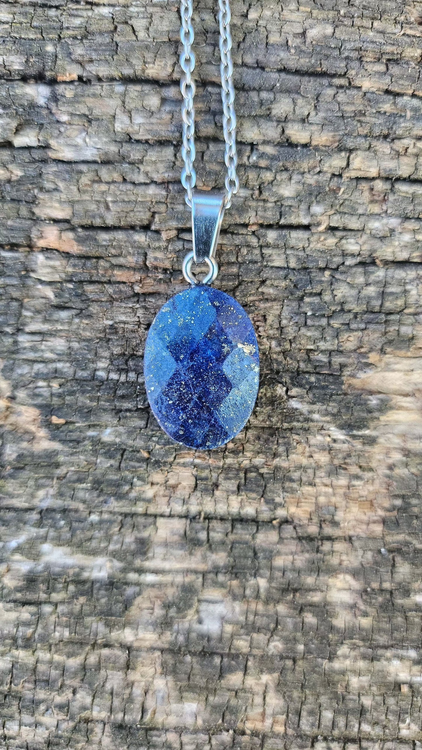 Collier "Gouttes" en Lapis Lazuli - Chaîne en Acier Inoxydable SILVER