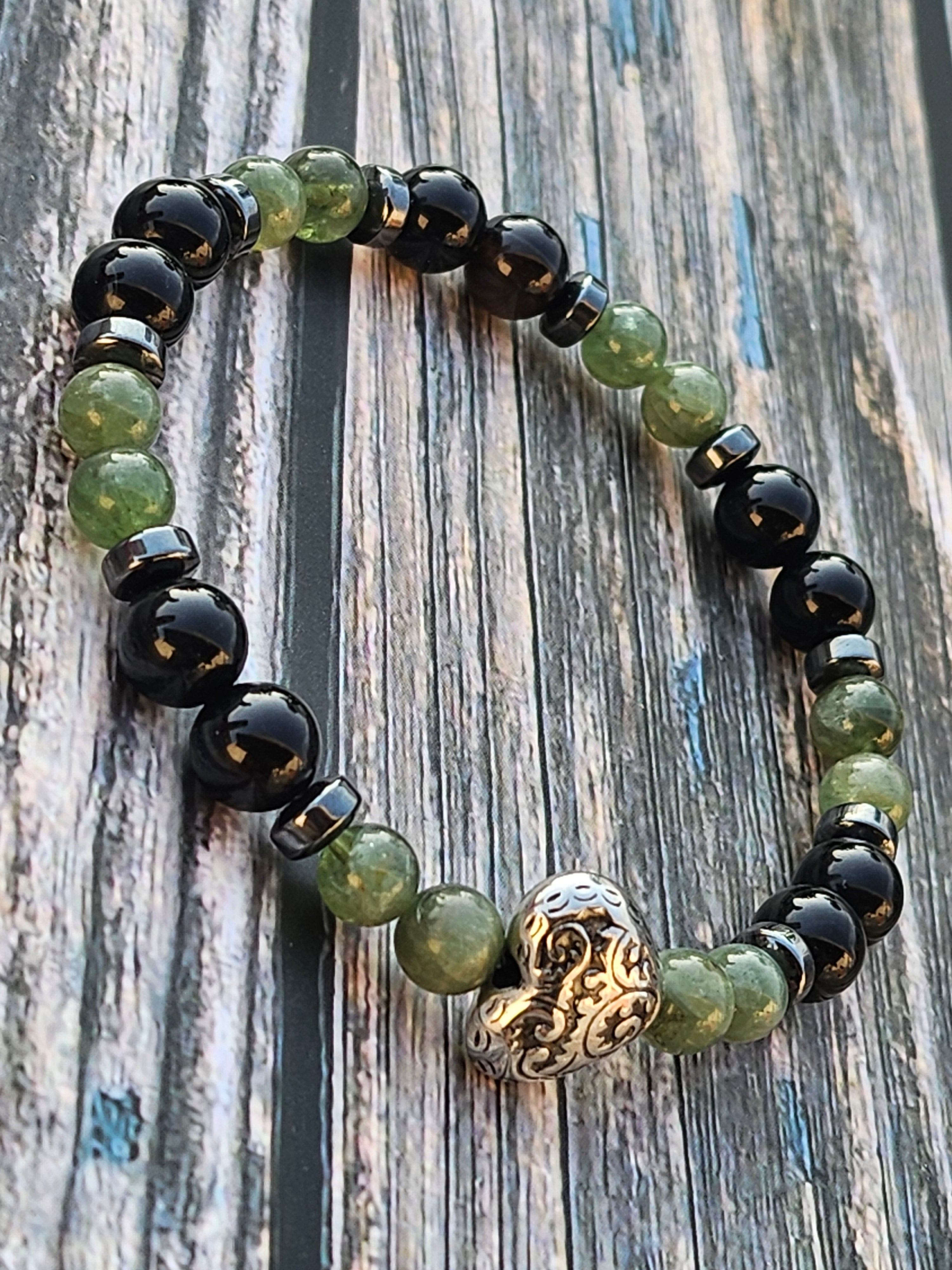 Bracelet Tourmaline Noire, Apatite Verte & Hématite