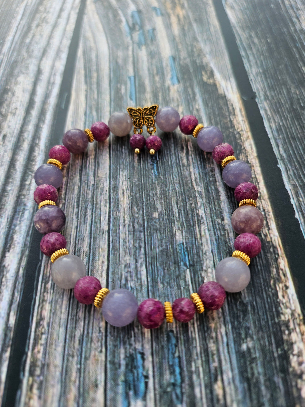 Bracelet Rubis Nid d'Abeille & Lépidolite – 8mm
