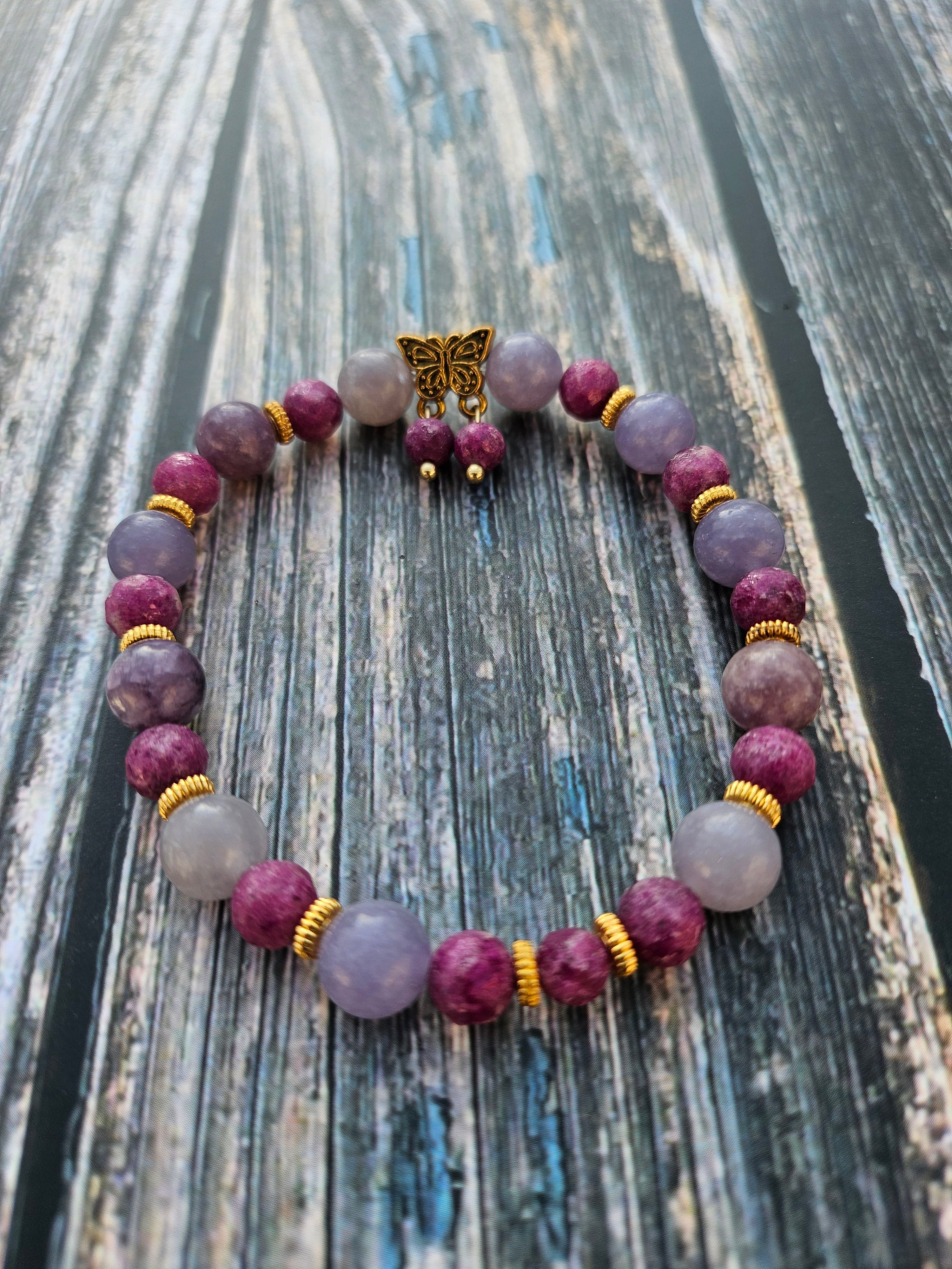 Bracelet Rubis Nid d'Abeille & Lépidolite – 8mm