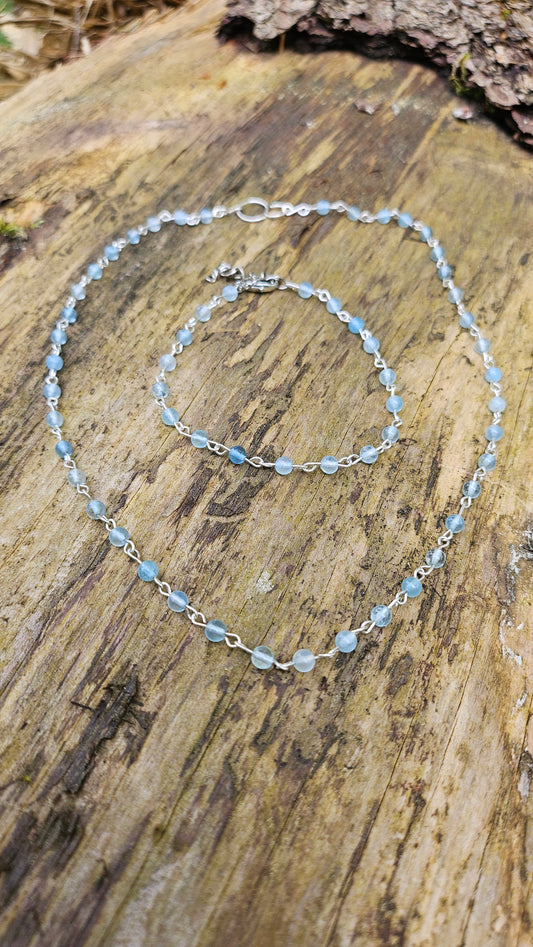 Parure en Aigue-Marine : Bracelet et Collier de Perles de 3 mm