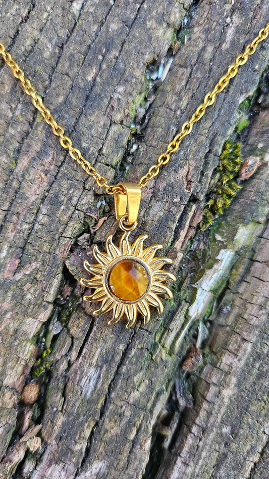 Collier "Soleil" en Œil de Tigre - Énergie Rayonnante et Protection