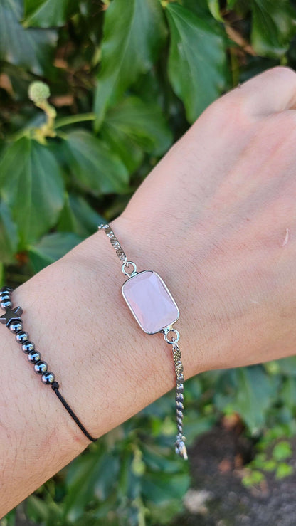 Bracelet "Rectangle de Lumière" quartz rose