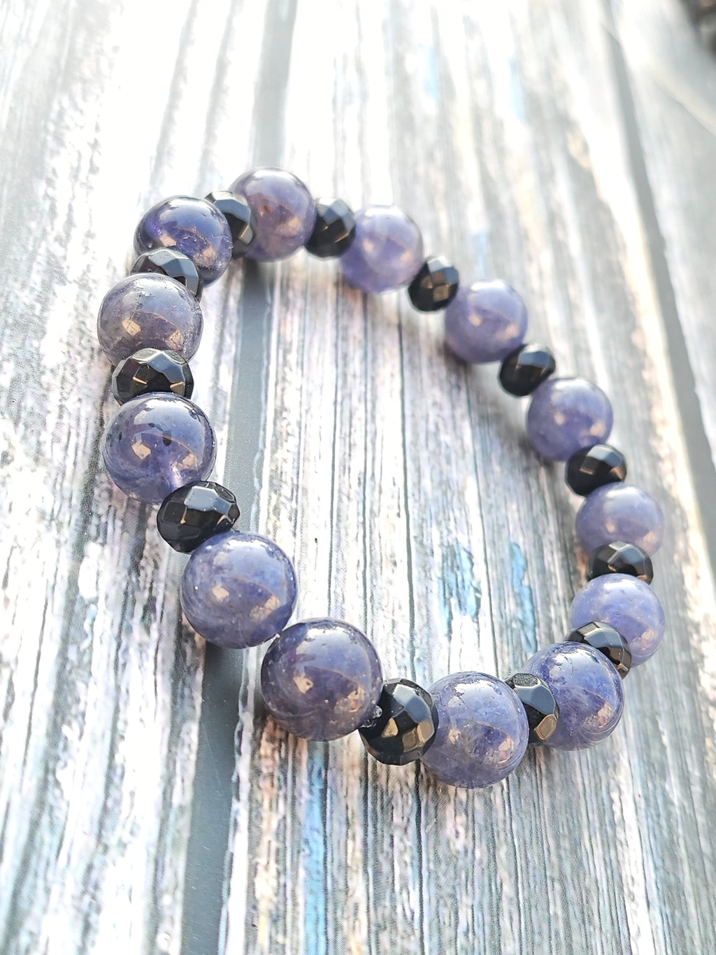Bracelet Cordiérite & Onyx – 10mm