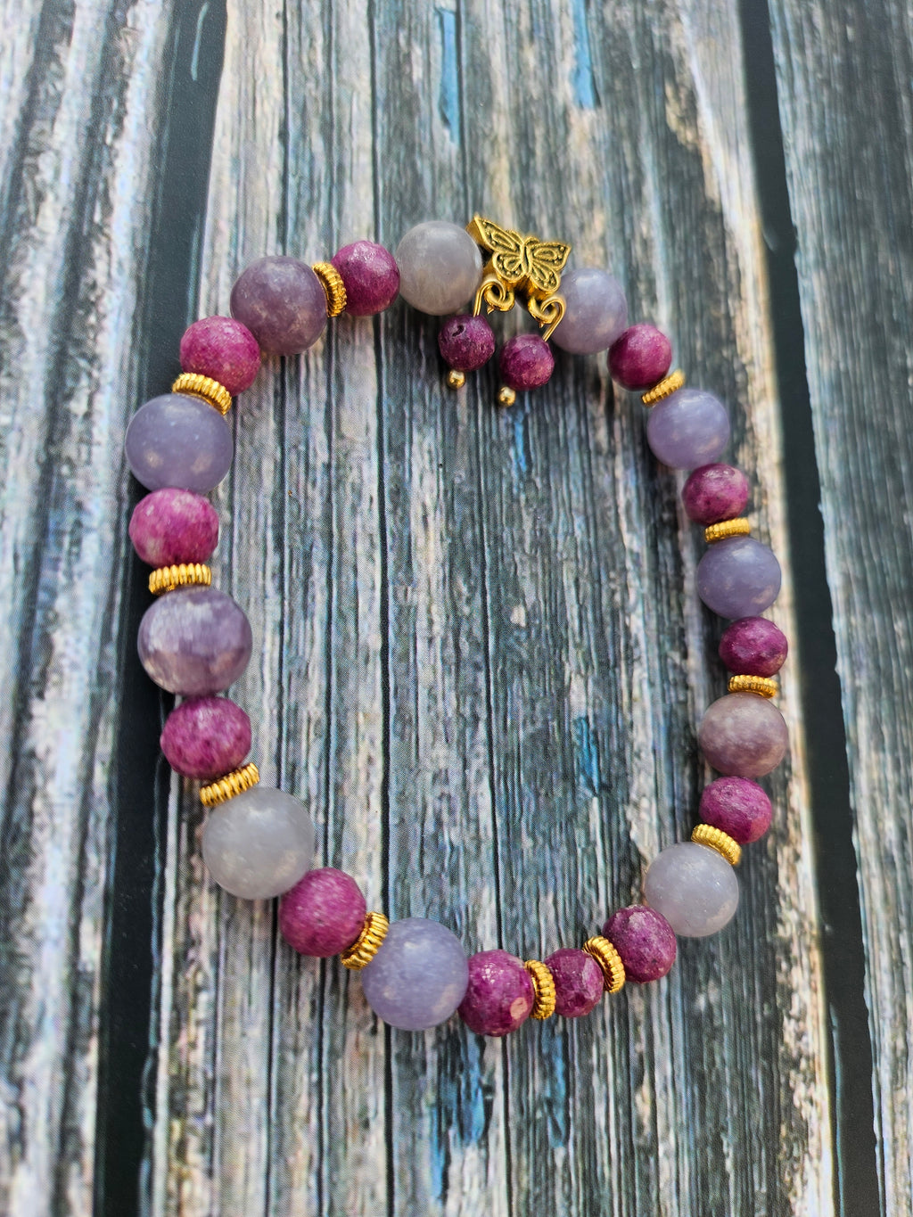 Bracelet Rubis Nid d'Abeille & Lépidolite – 8mm