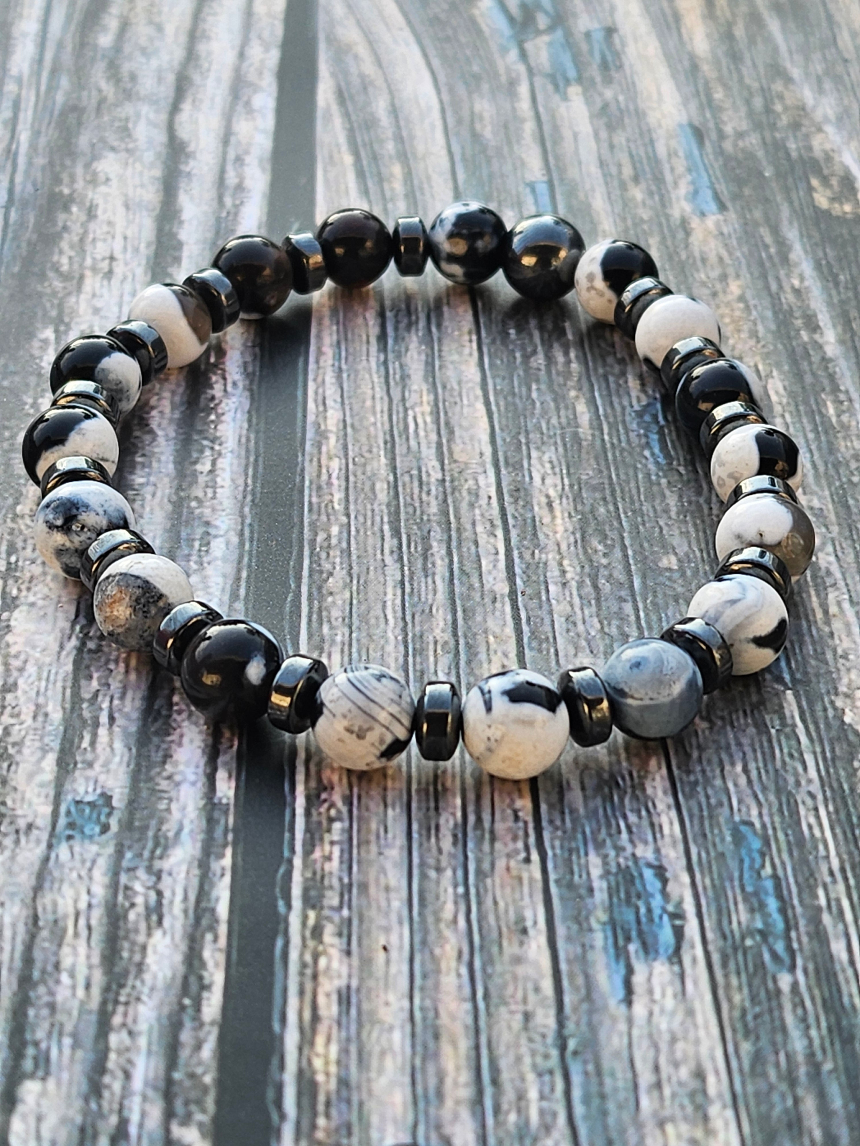 Bracelet Agate Orque & Hématite – 8mm