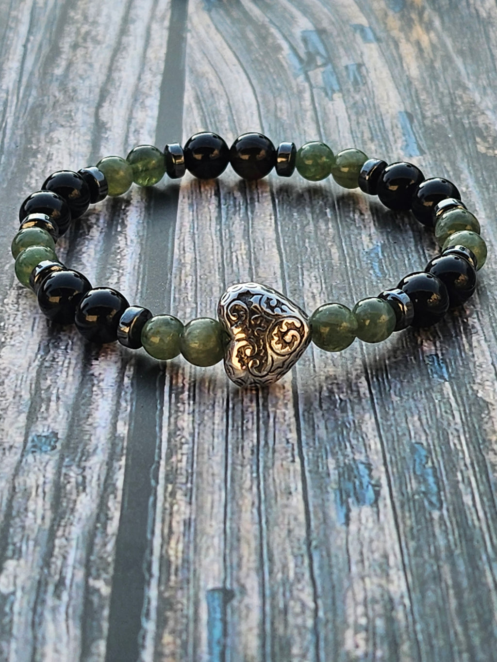 Bracelet Tourmaline Noire, Apatite Verte & Hématite