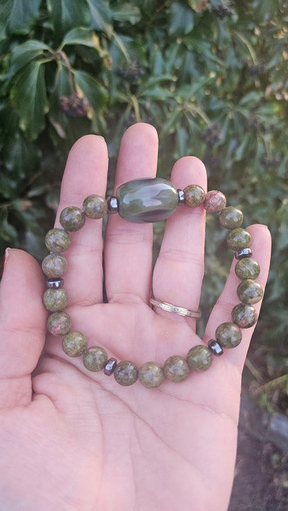 Bracelet en Perles avec Perle Centrale en Agate Brésilienne - Élégance Naturelle
