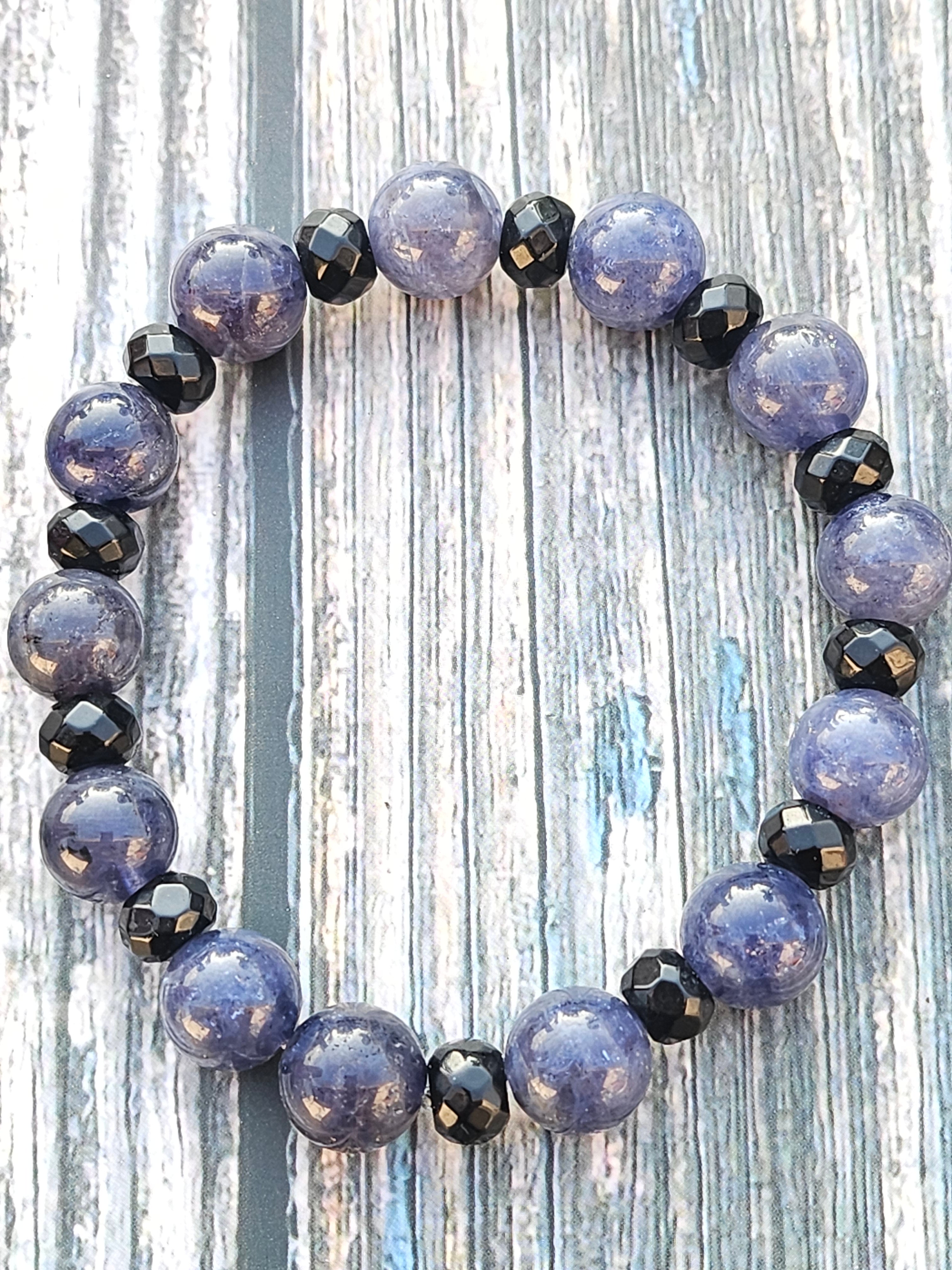 Bracelet Cordiérite & Onyx – 10mm