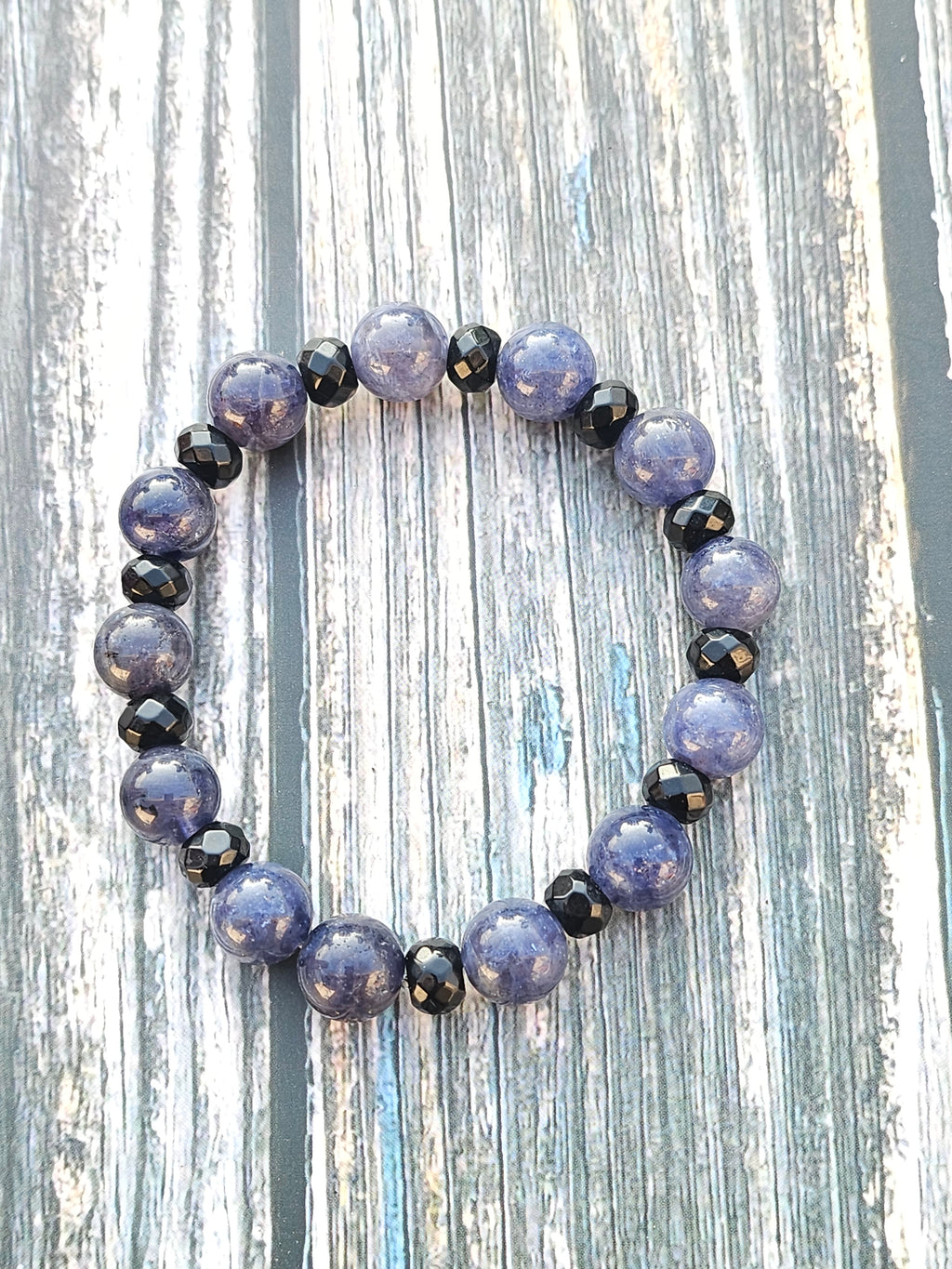 Bracelet Cordiérite & Onyx – 10mm