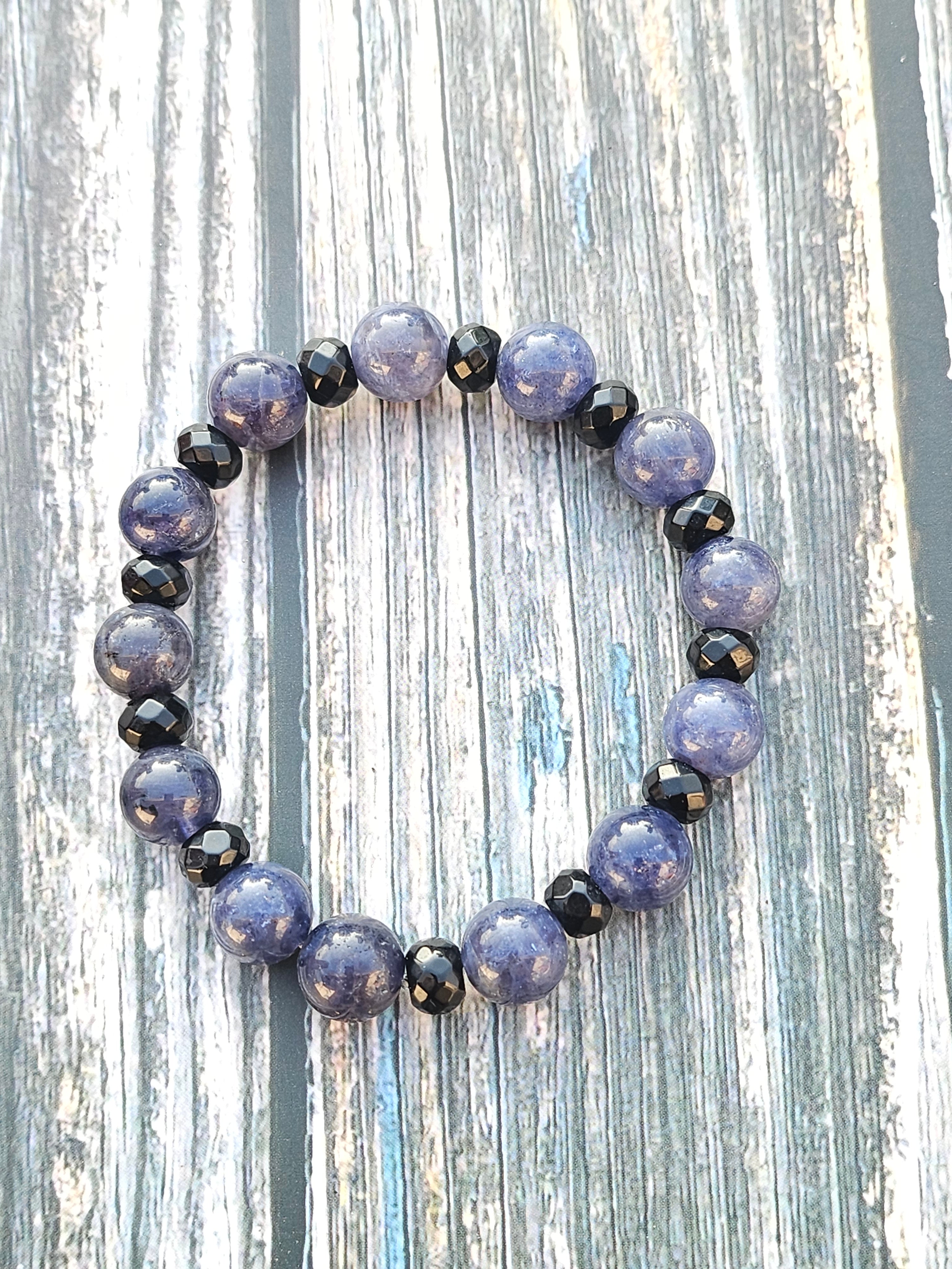 Bracelet Cordiérite & Onyx – 10mm
