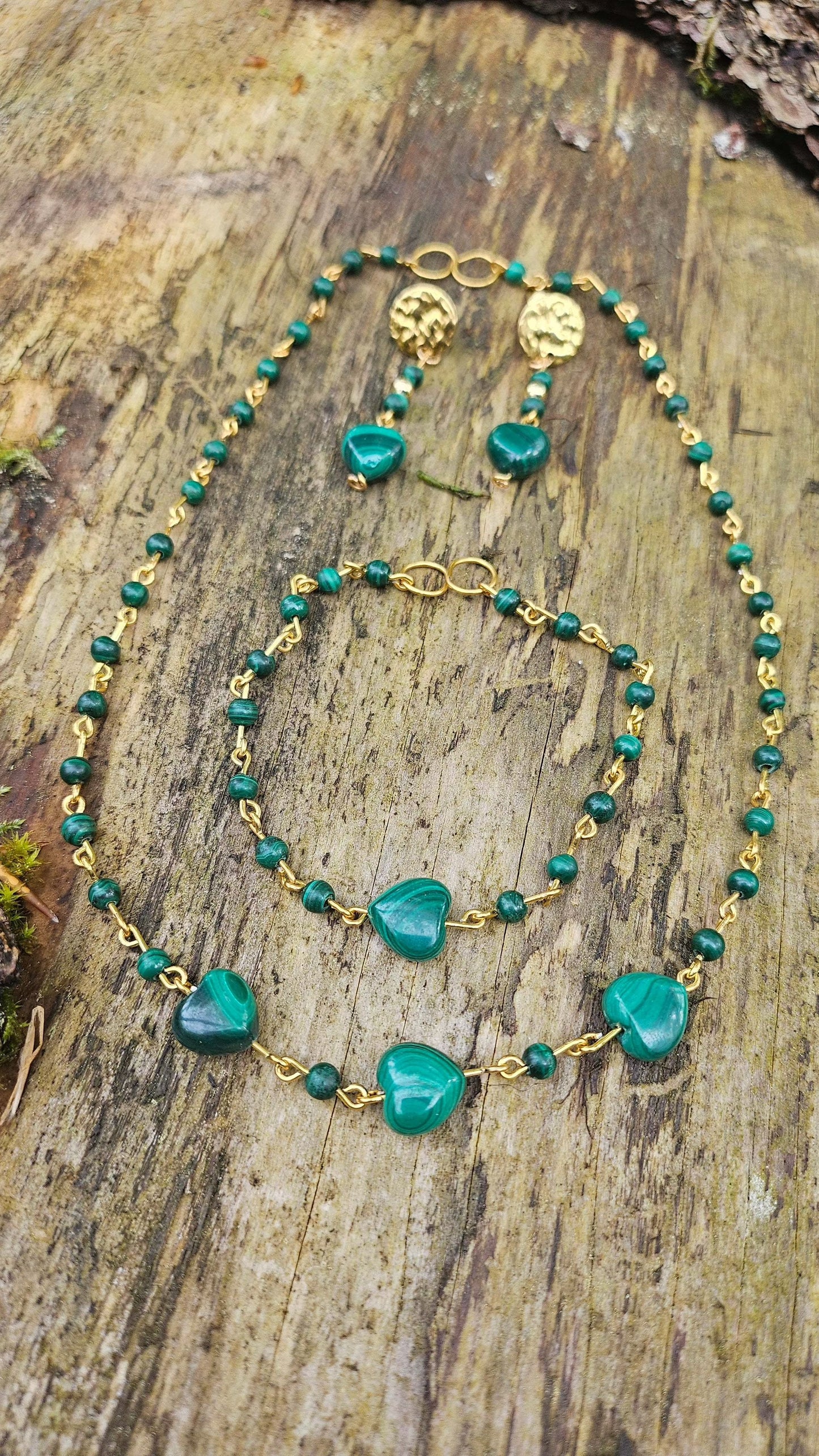 Parure en Malachite : Collier, Boucles d'Oreilles et Bracelet - - Kumari Legacy