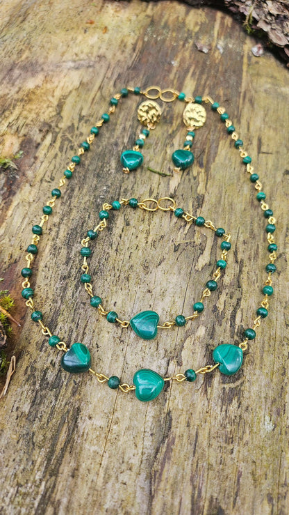 Parure en Malachite : Collier, Boucles d'Oreilles et Bracelet - - Kumari Legacy