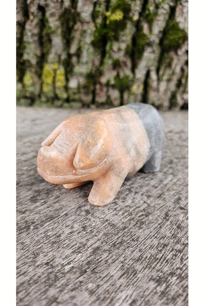 Cochon Sculpté en Pierre d'Héliolite Naturelle - Charme Solaire et Énergie Positive