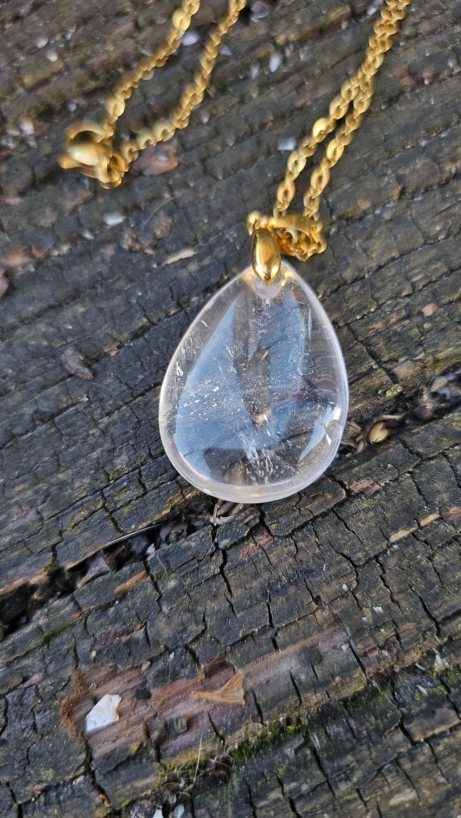 Collier "Goutte d'Énergie" en Cristal de Roche - Acier Inoxydable