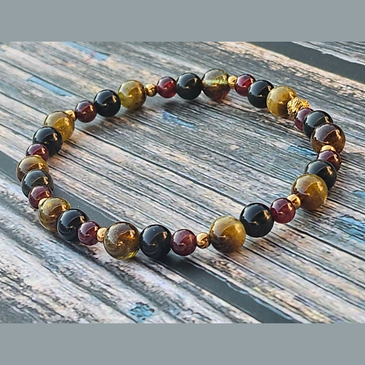 Bracelet Grenat vert & Obsidienne céleste & Grenat – 4mm/5mm/6mm