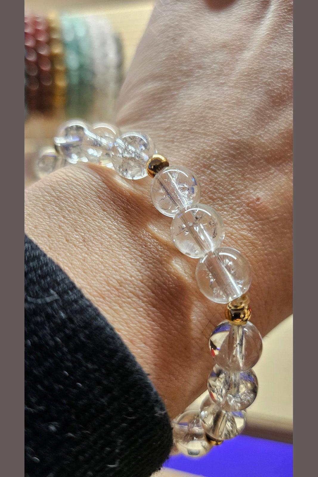 Bracelet en Cristal de Roche & Perle Doré Plaquée Or 14 Carats - Élégance et Clarté Énergétique

