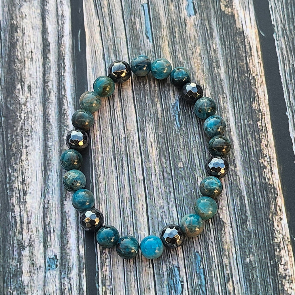 Bracelet Apatite bleue & Hématite – 8mm