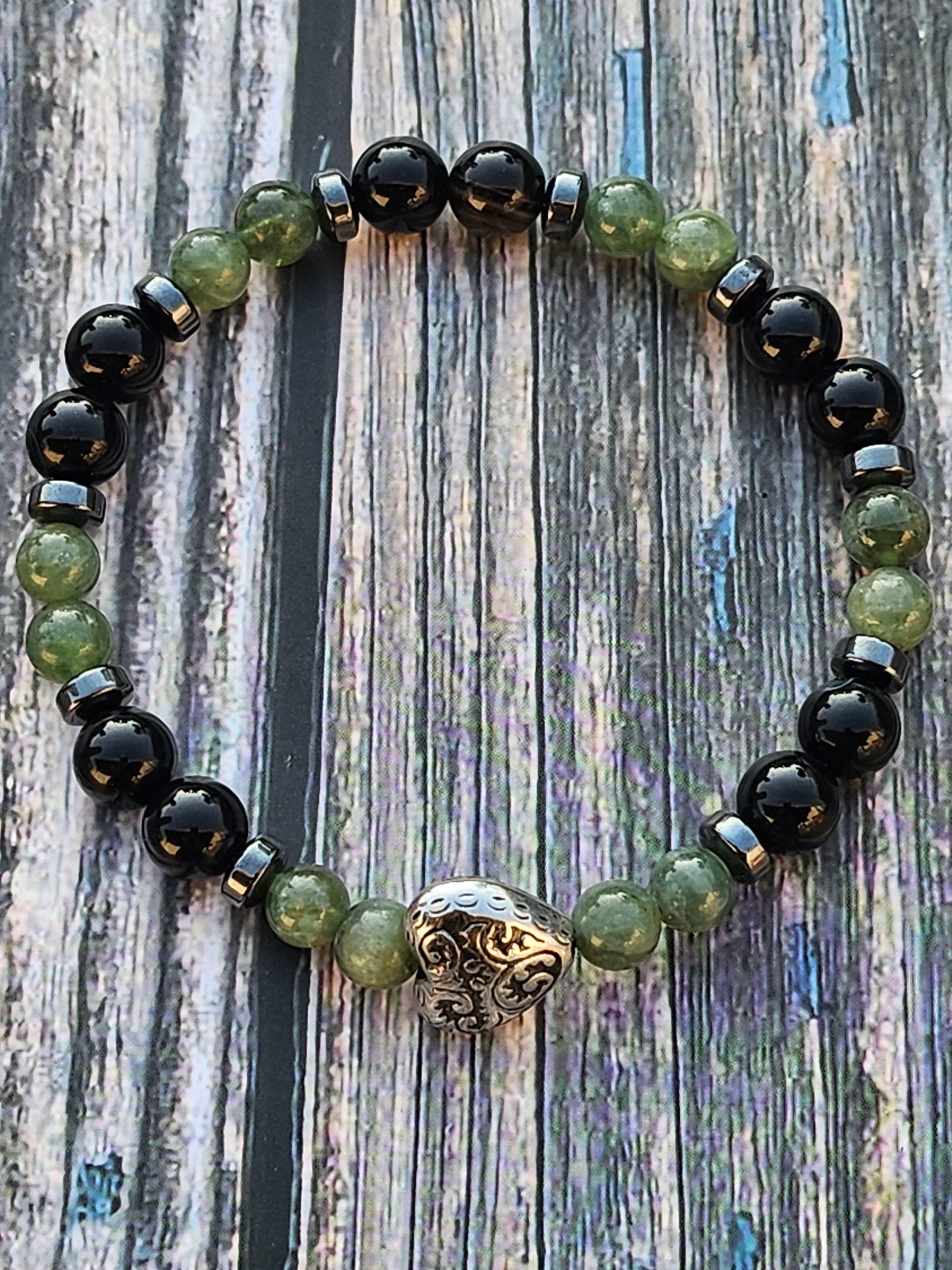 Bracelet Tourmaline Noire, Apatite Verte & Hématite
