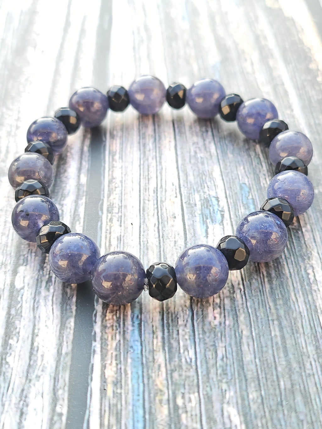 Bracelet Cordiérite & Onyx – 10mm