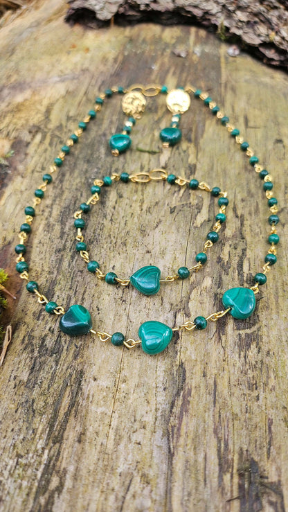 Parure en Malachite : Collier, Boucles d'Oreilles et Bracelet - - Kumari Legacy