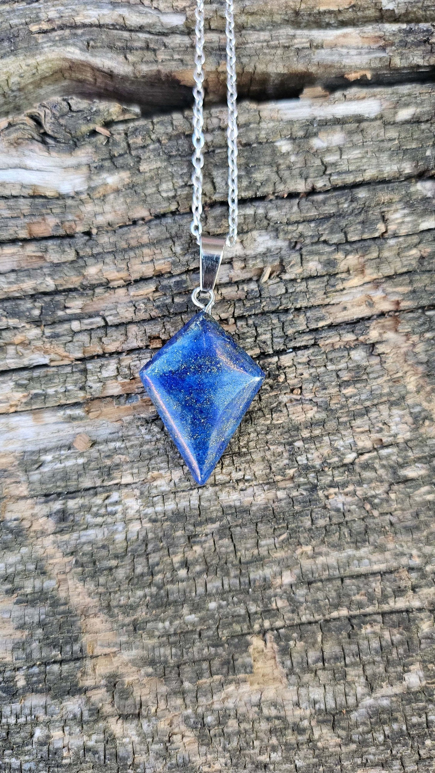 Collier "Losange" en Lapis Lazuli - Chaîne en Acier Inoxydable SILVER