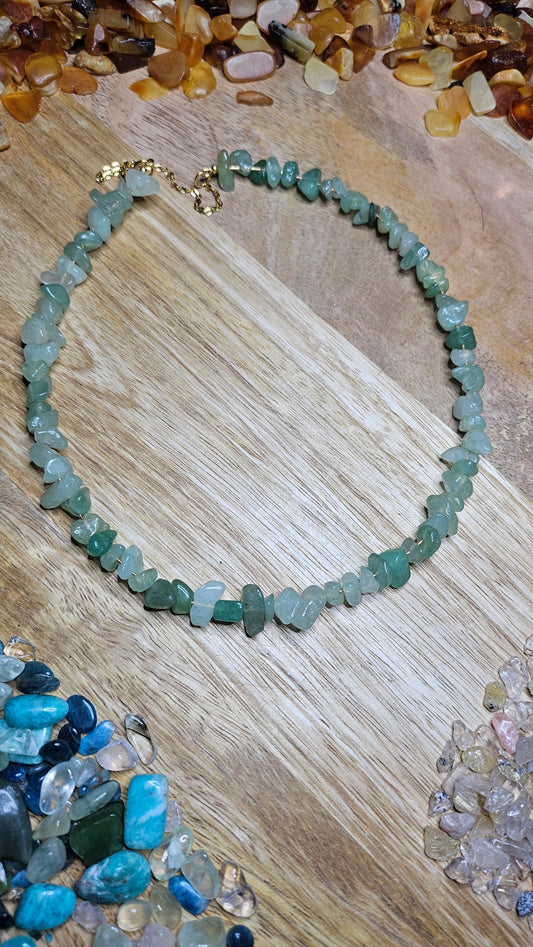 Ensemble Tour de Cou (Pierres Brutes) et Bracelet en Aventurine Verte - Chance et Harmonie