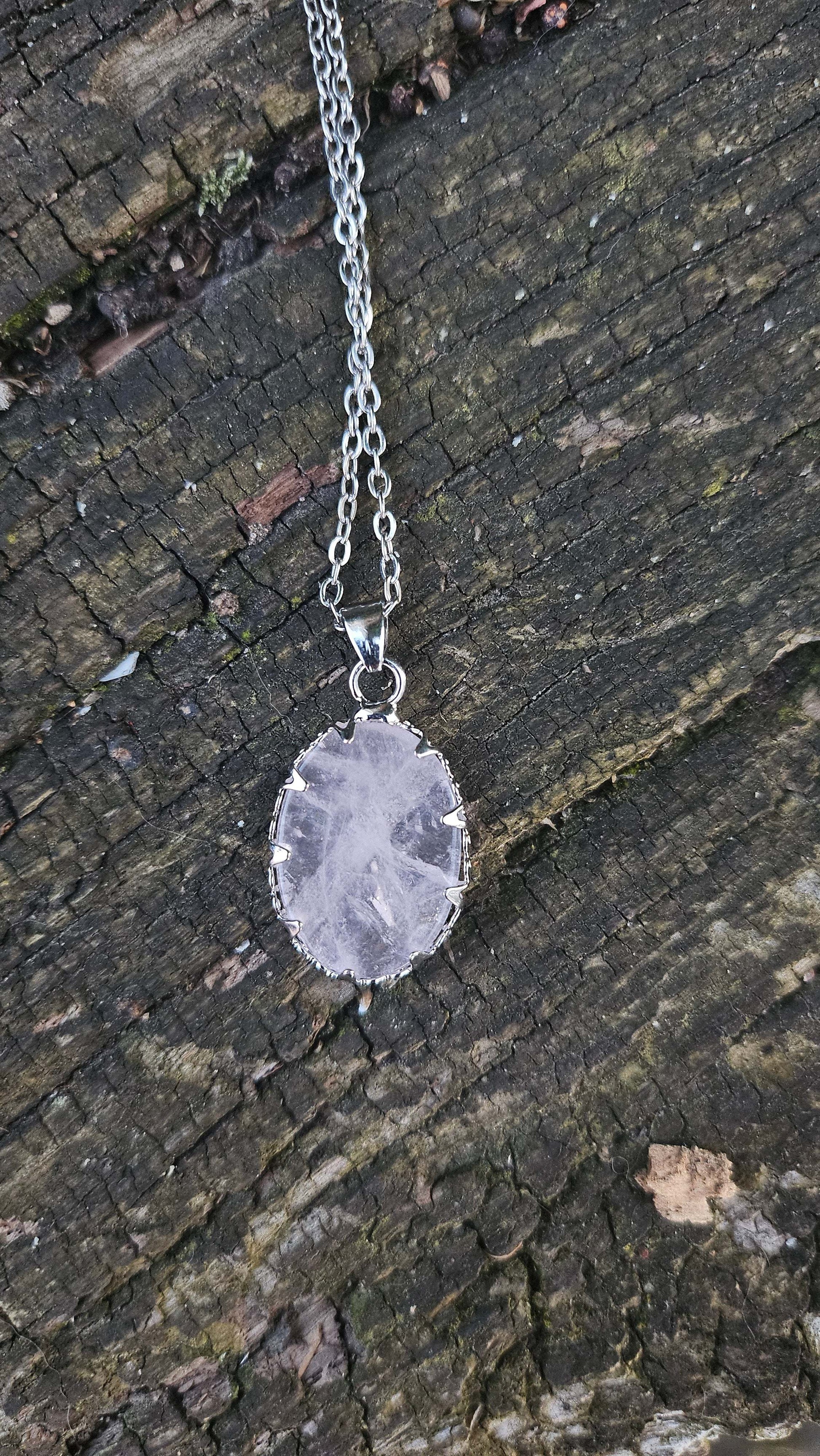 Collier "Miroir Magique" en Cristal de Roche - Acier Inoxydable