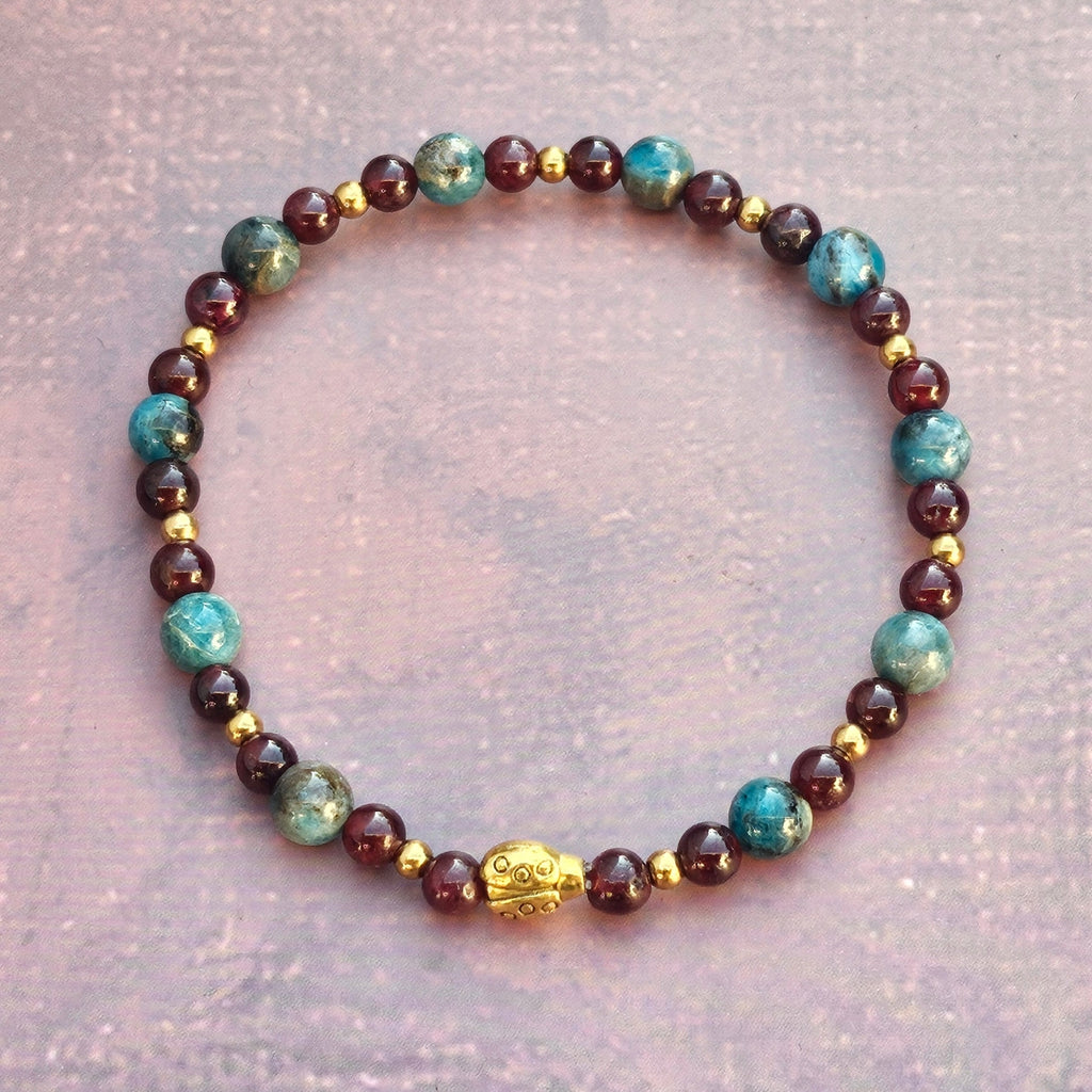 Bracelet Apatite bleue & Grenat – 4mm/6mm