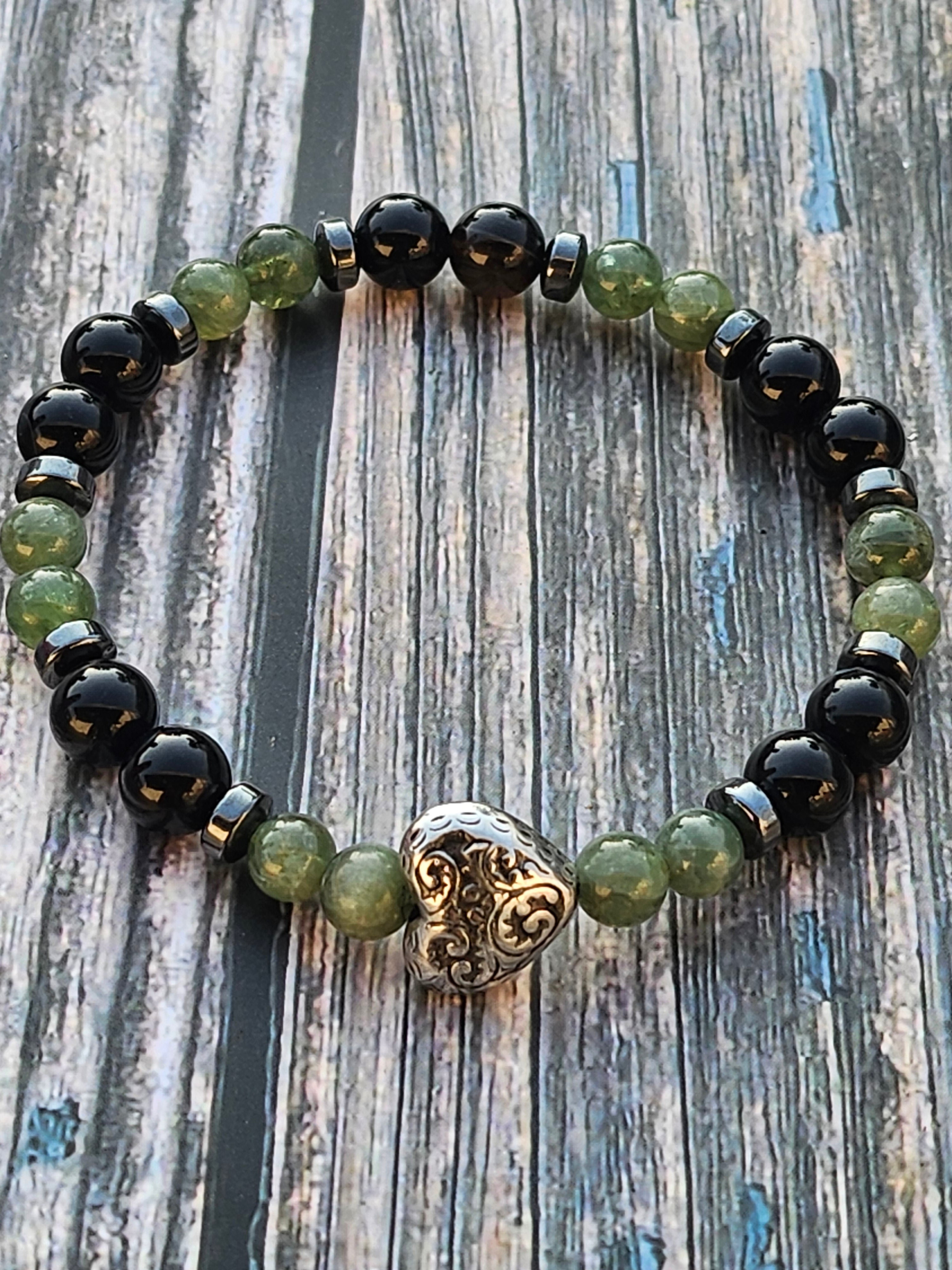 Bracelet Tourmaline Noire, Apatite Verte & Hématite