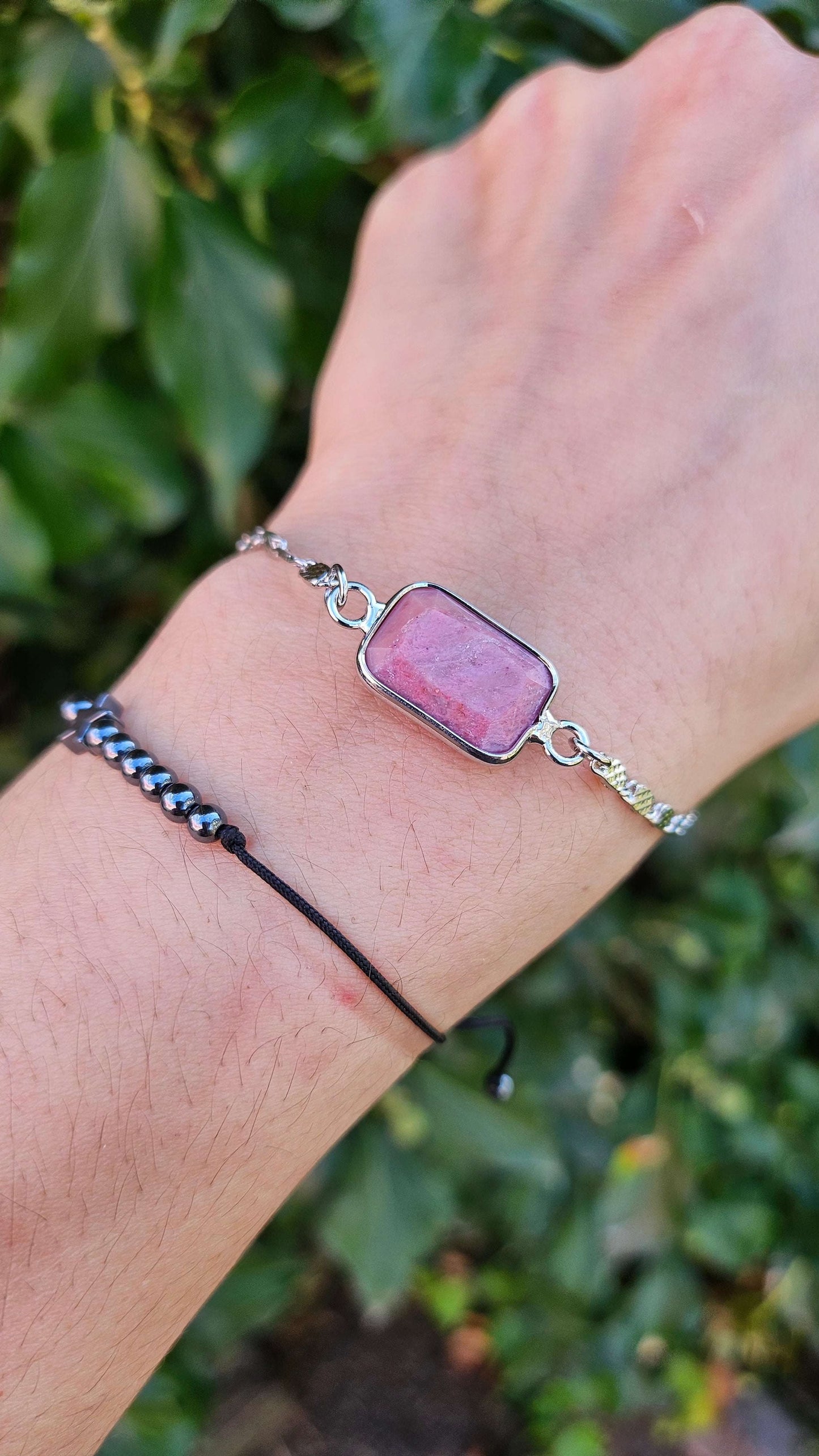 Bracelet "Rectangle de Lumière" rhodonite