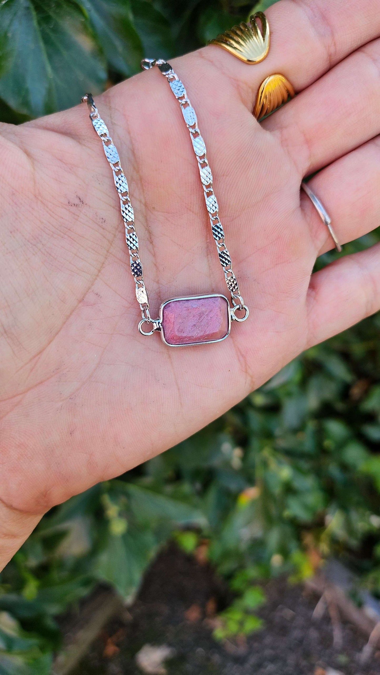 Bracelet "Rectangle de Lumière"  rhodonite