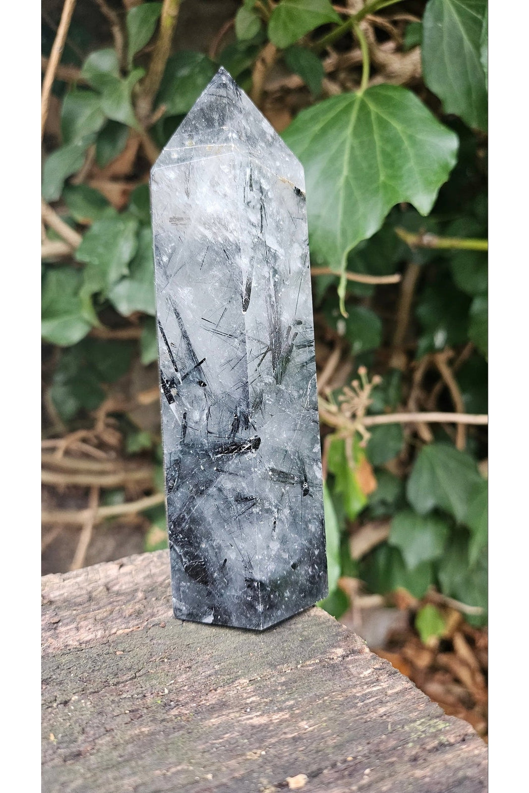 Tourmaline Quartz Obelisk with Natural Black Rutile Inclusions - Protective Energy and Crystal Clarity