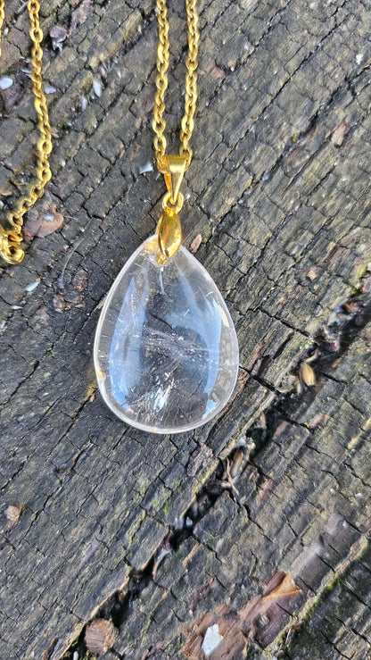 Collier "Goutte d'Énergie" en Cristal de Roche - Acier Inoxydable