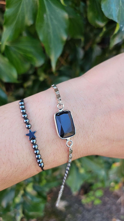 Bracelet "Rectangle de Lumière" obsidienne noire