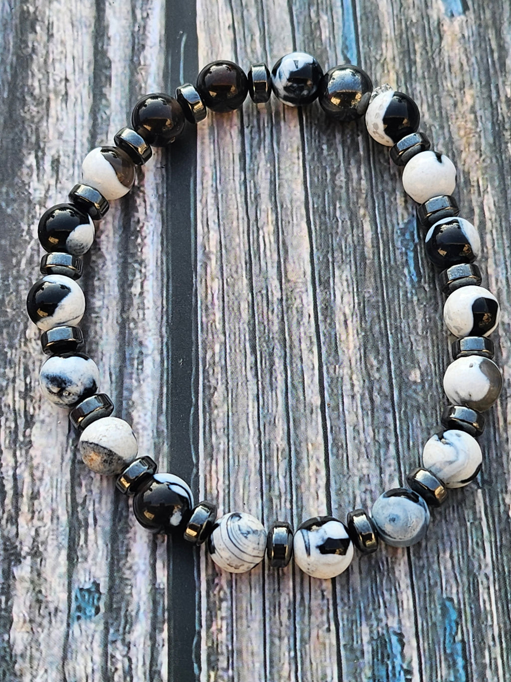 Bracelet Agate Orque & Hématite – 8mm