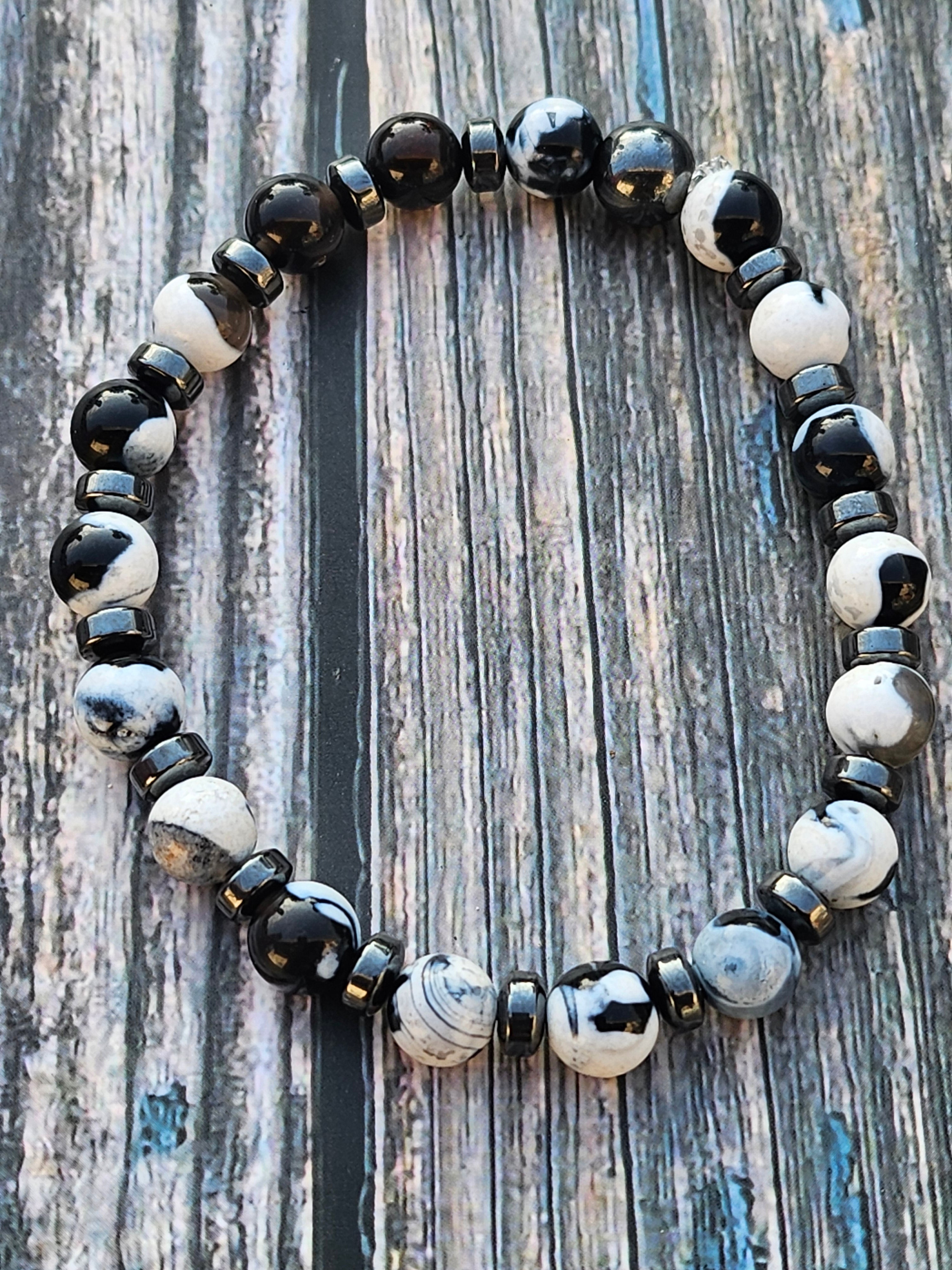 Bracelet Agate Orque & Hématite – 8mm