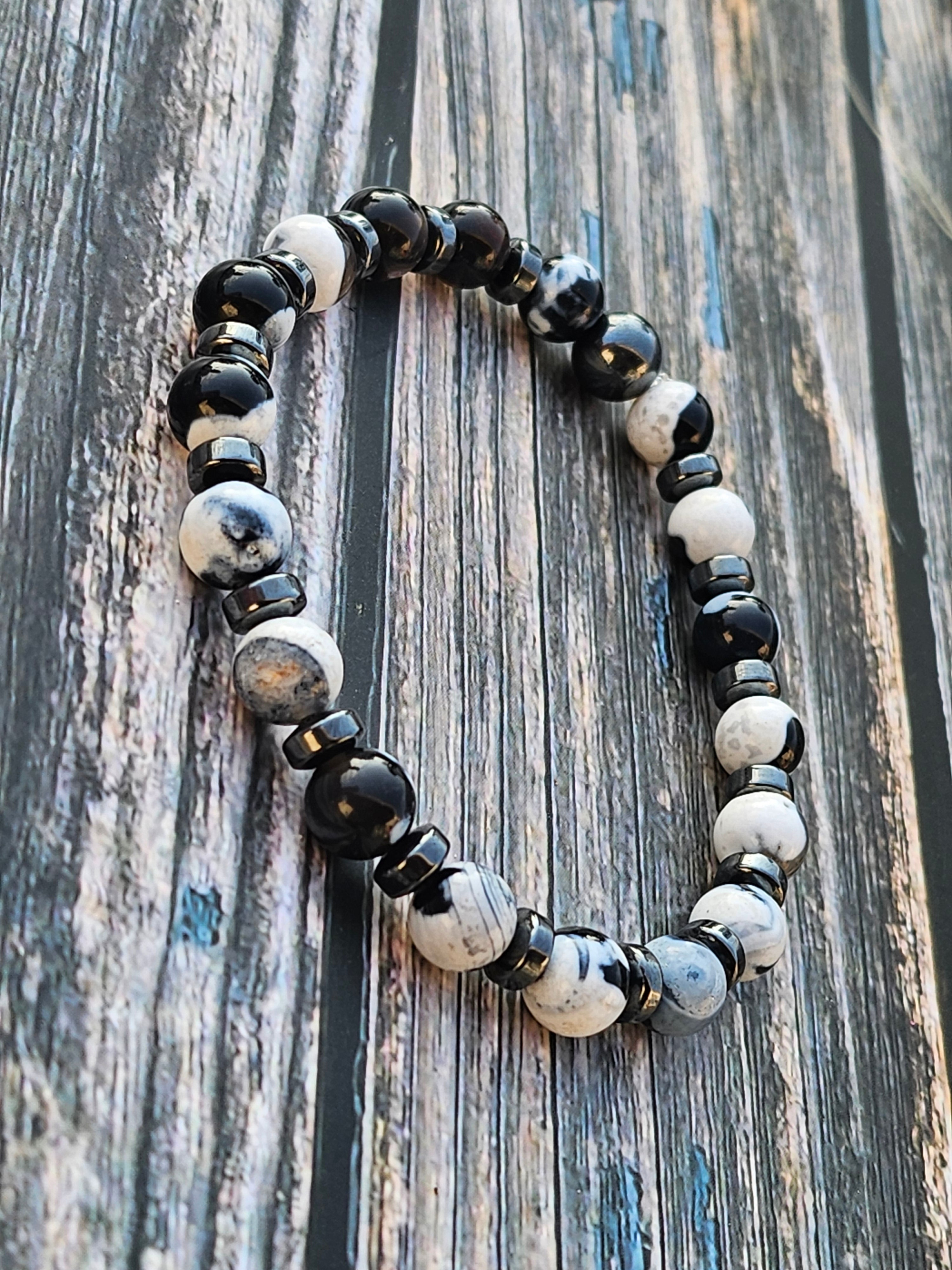 Bracelet Agate Orque & Hématite – 8mm