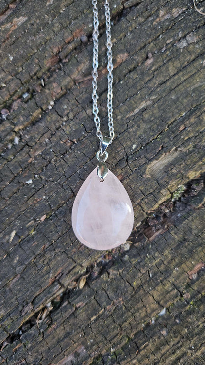 Collier "Goutte d'Énergie" en Quartz Rose - Acier Inoxydable