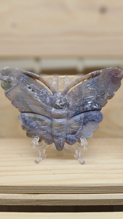 Papillon Sculpté en Jaspe Océan - Symbole de Liberté